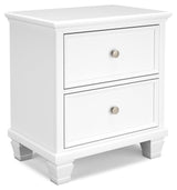 Fortman White Nightstand angled view showing drawer knobs