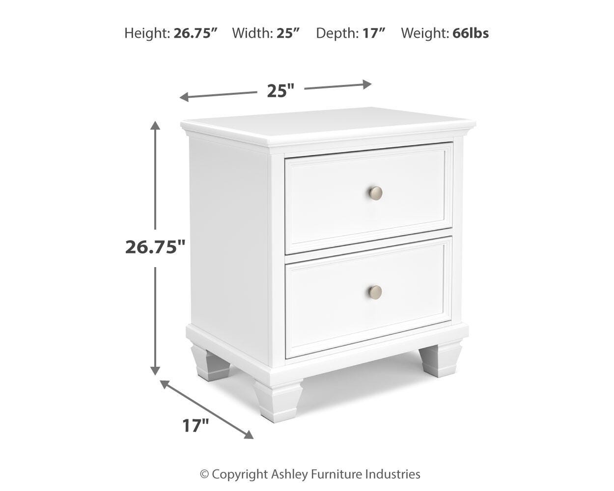 Fortman White Panel Bedroom Set dimension view
