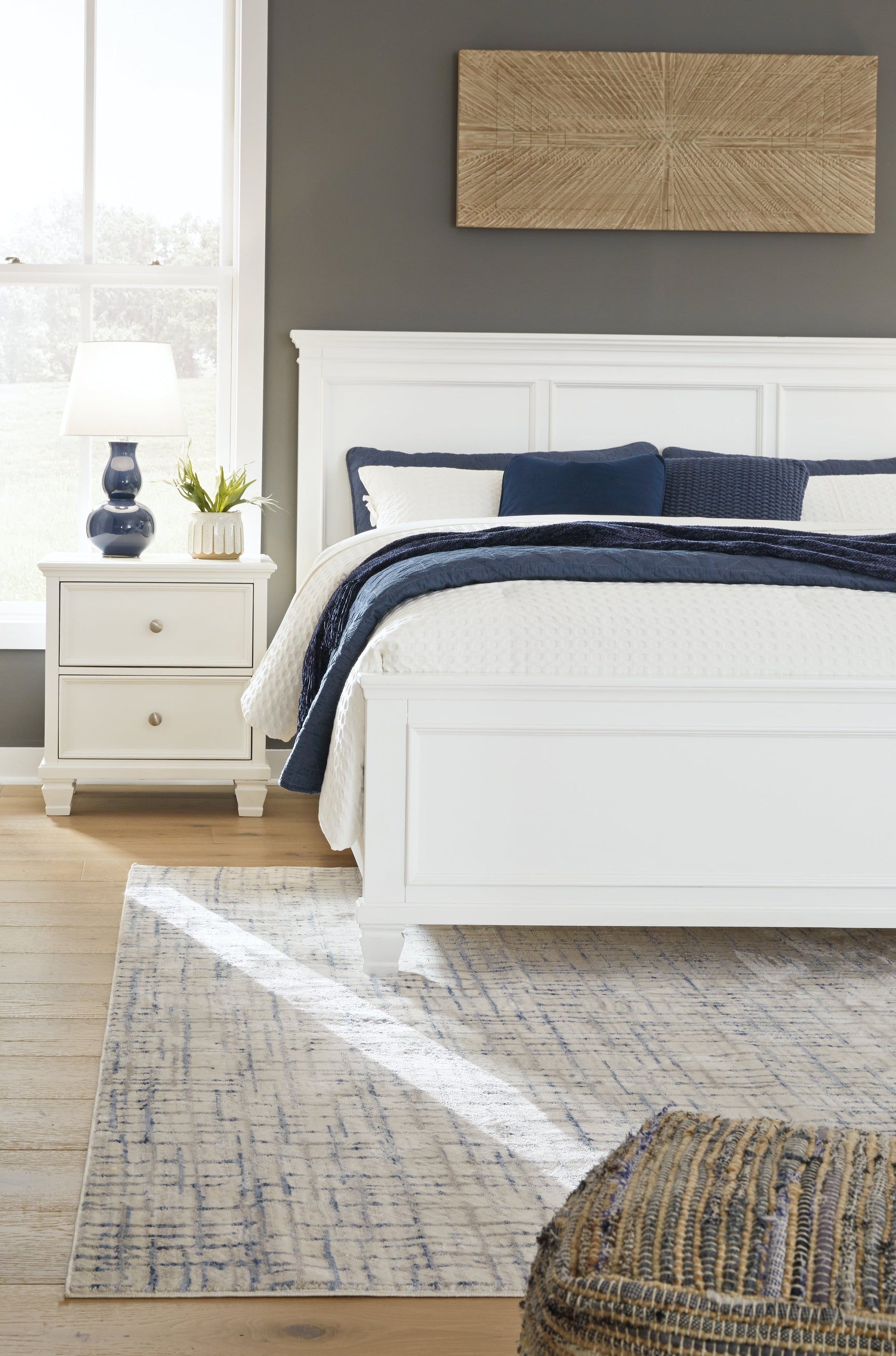 Fortman White King Panel Bed lifestyle setting