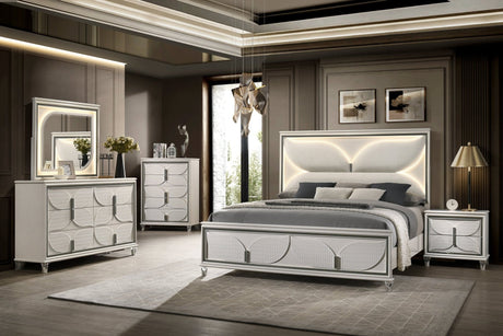 Main view of Hayma White Upholstered LED Bedroom Set bed