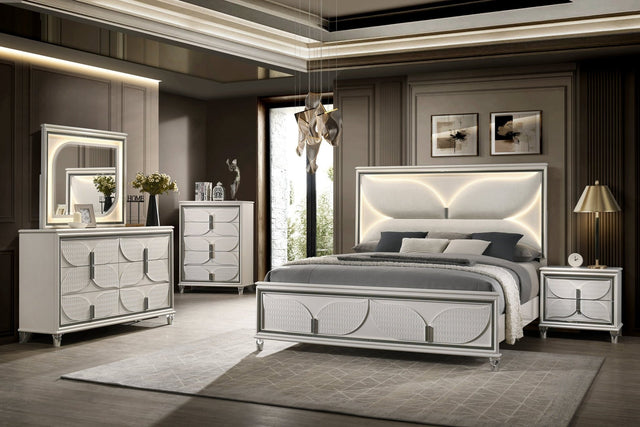 Main view of Hayma White Upholstered LED Bedroom Set bed