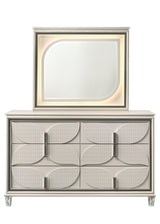 Dresser front showing jewelry tray drawers