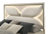 Side view of Hayma White Upholstered LED Panel Bed