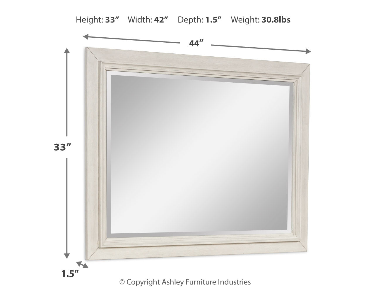 Shaybrock bedroom mirror dimensions illustration