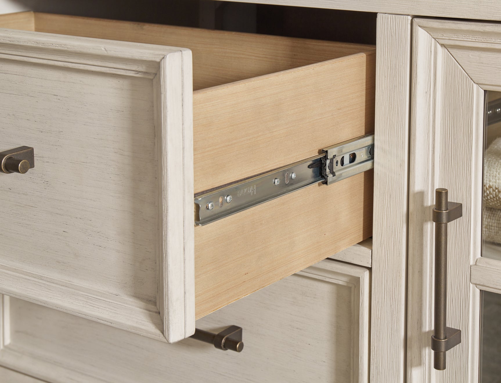 Drawer glide detail on Shaybrock dresser