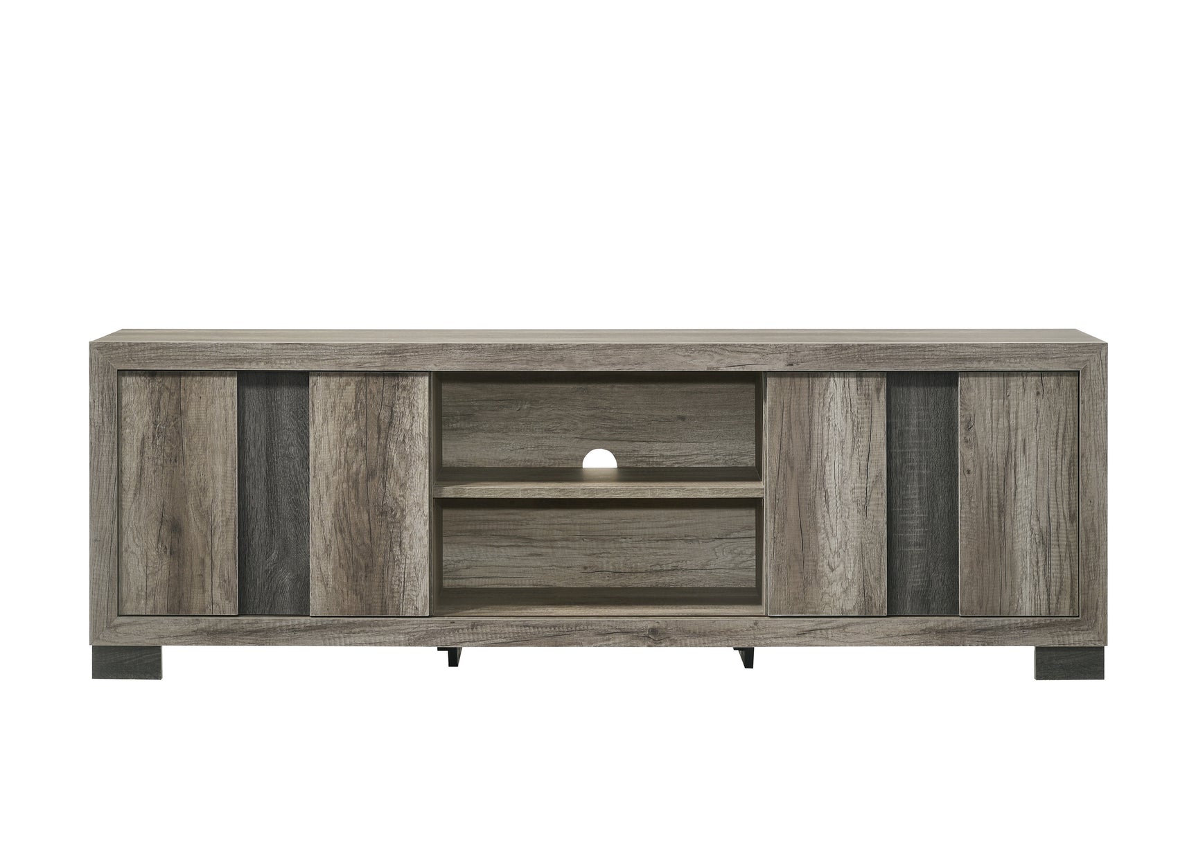 Rangley Gray TV Stand close-up of shelves