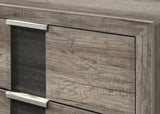 Rangley Light Brown Queen Panel Bed wood and metal finish closeup
