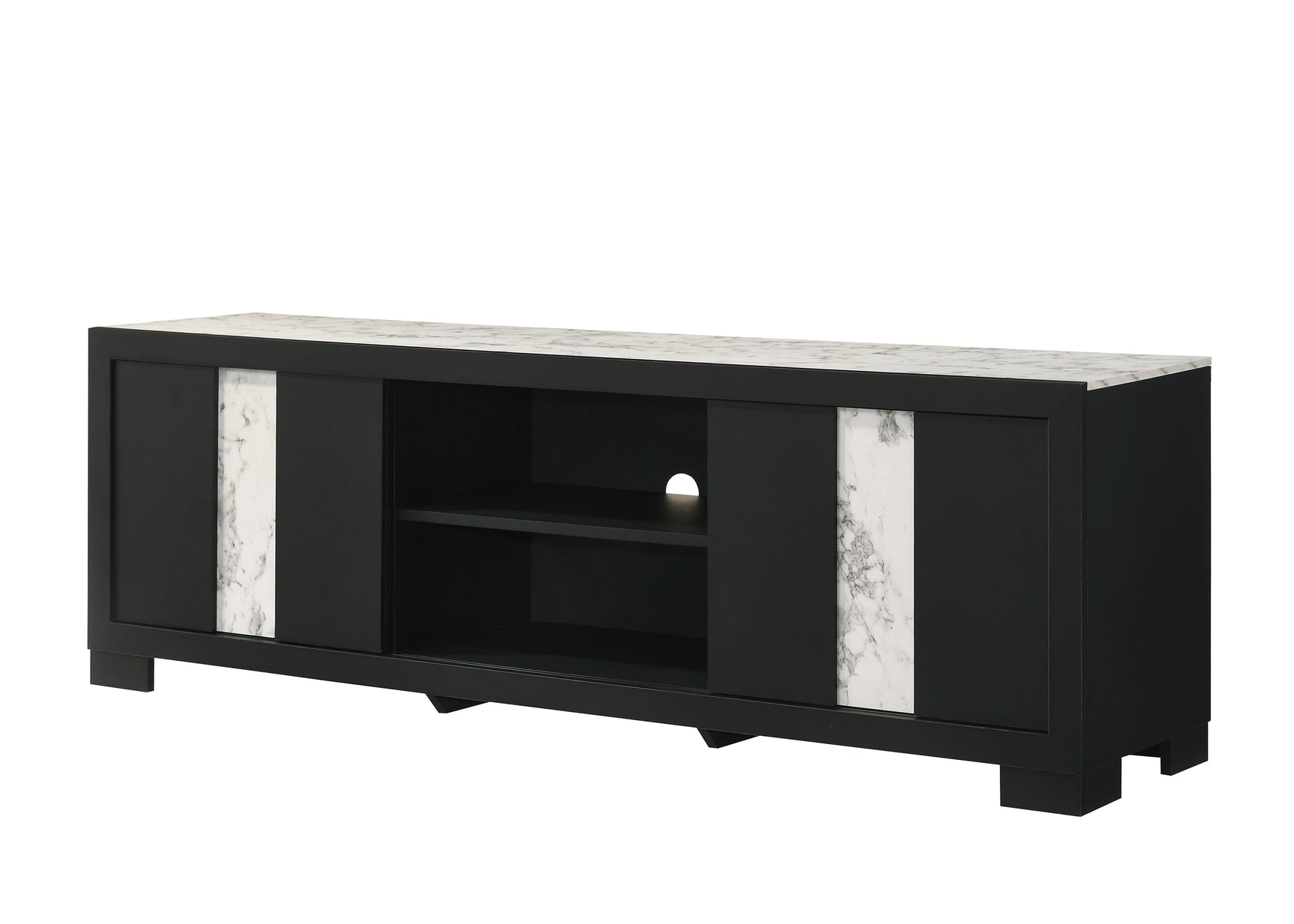 Top view of Rangley Black TV Stand surface and shelf