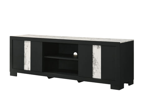 Top view of Rangley Black TV Stand surface and shelf