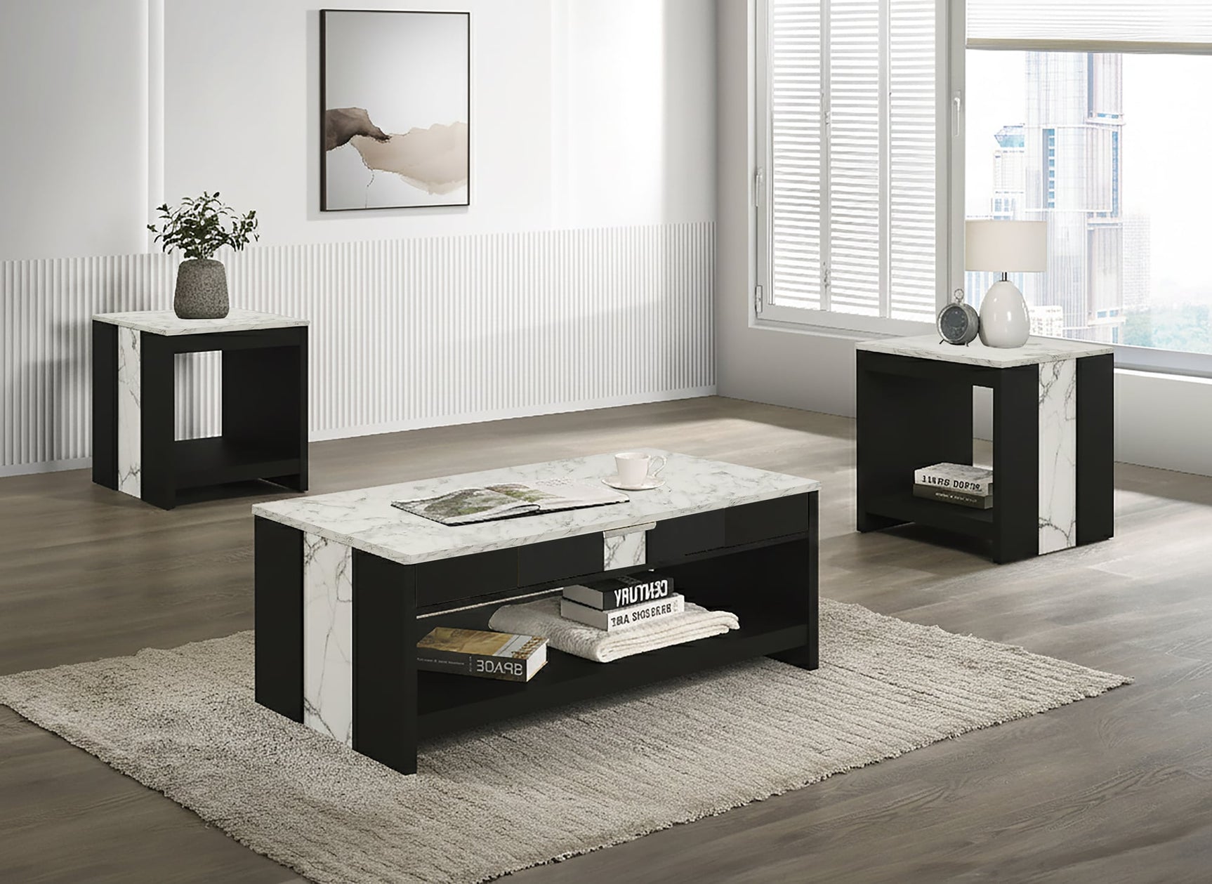 Rangeley 3-Piece Coffee Table Set in Black from Decor Furniture