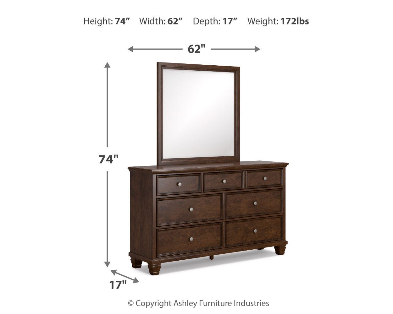 Danabrin Brown Panel Bedroom Set dimension view