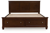Danabrin Brown King Panel Storage Bed head-on view showing panel headboard