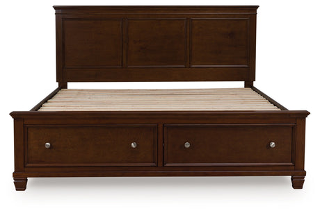 Danabrin Brown King Panel Storage Bed head-on view showing panel headboard