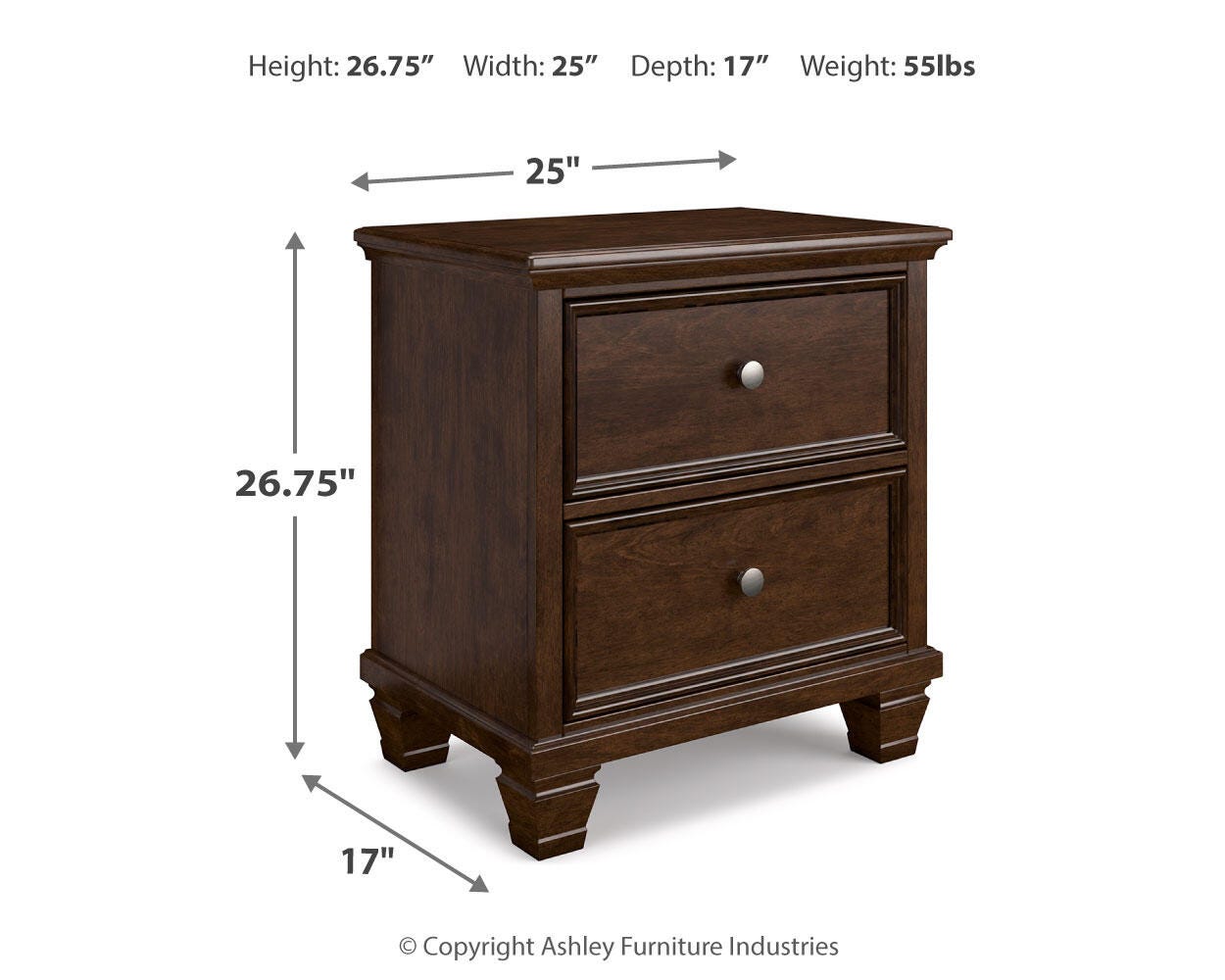 Danabrin Brown Panel Storage Bedroom Set dimension view