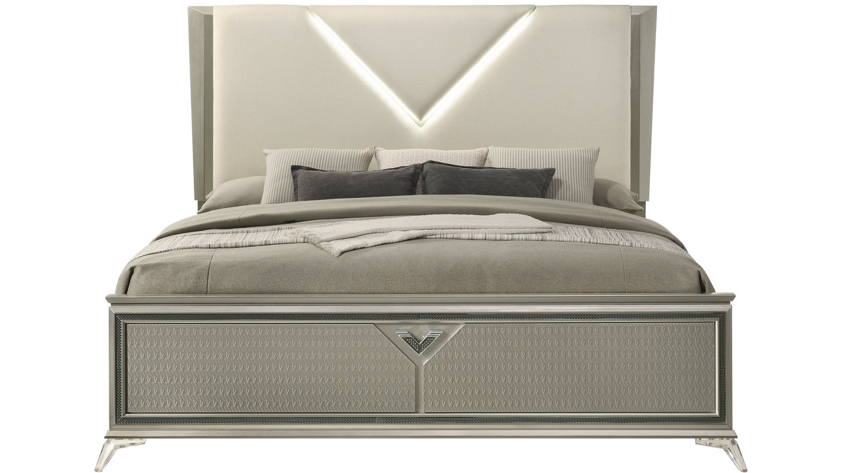 Larana bed with metal legs and acrylic bun feet