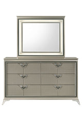dresser and mirror from Larana Champagne Upholstered LED Panel Bedroom Set