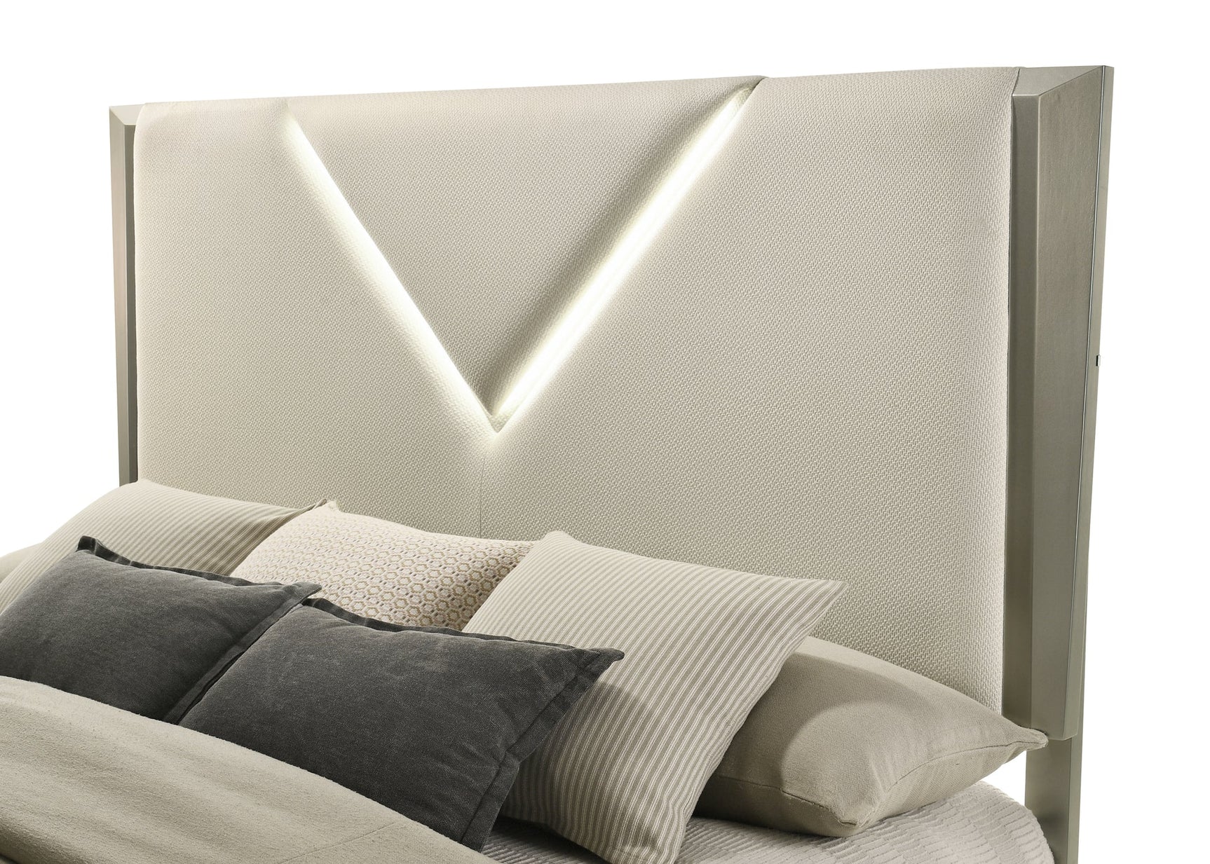 Larana upholstered bed headboard with soft grey fabric