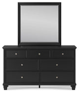 Lanolee Black Dresser and Mirror with drawers open