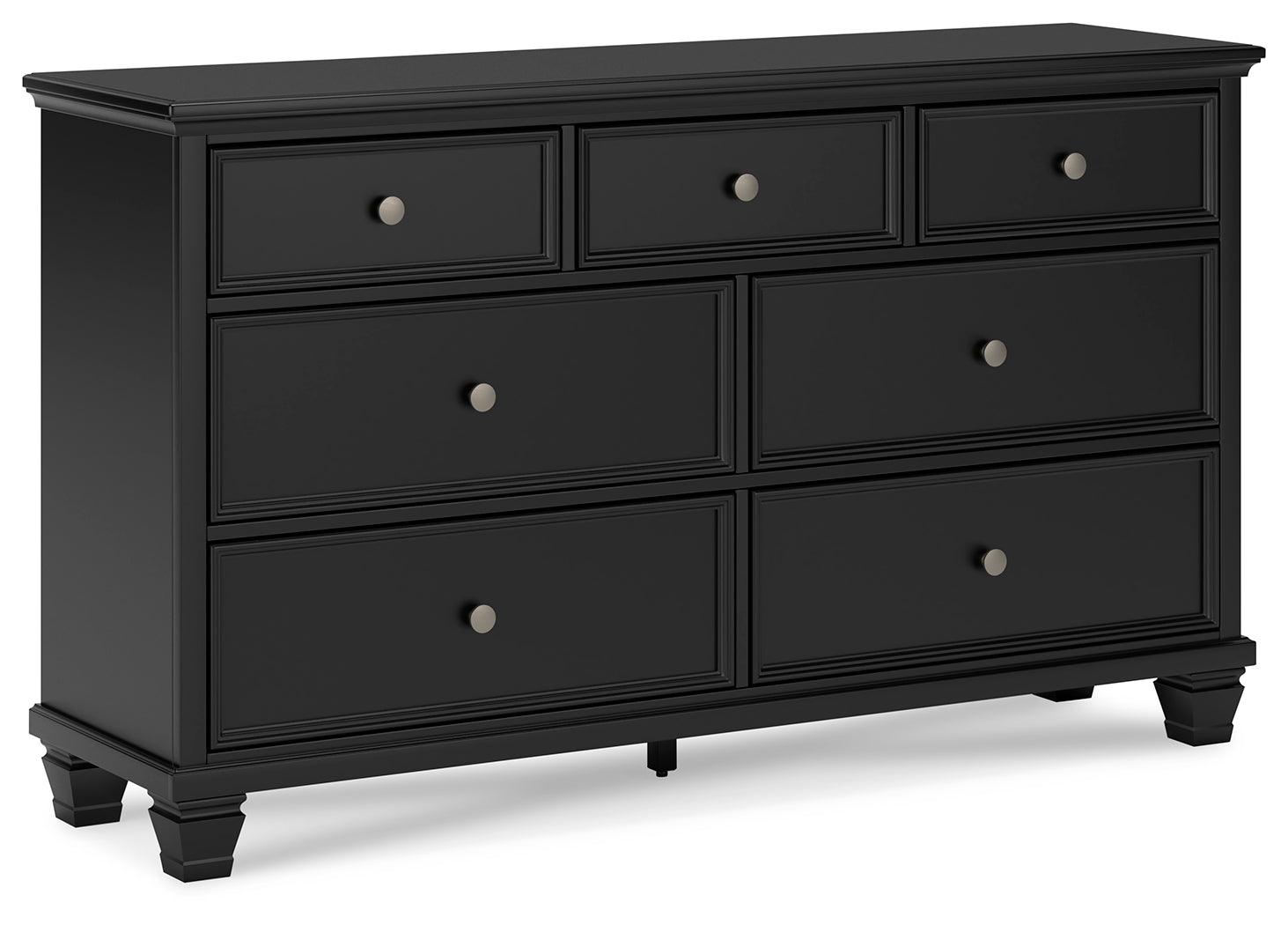 Side angle of Lanolee Black dresser highlighting framed drawer fronts