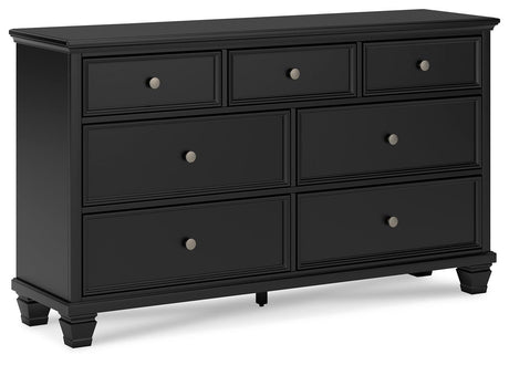 Side angle of Lanolee Black dresser highlighting framed drawer fronts