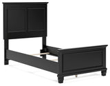 Lanolee Black Twin Panel Bed close-up of tapered feet