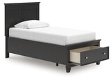 Lanolee Black Twin Panel Storage Bed with open deep storage drawer