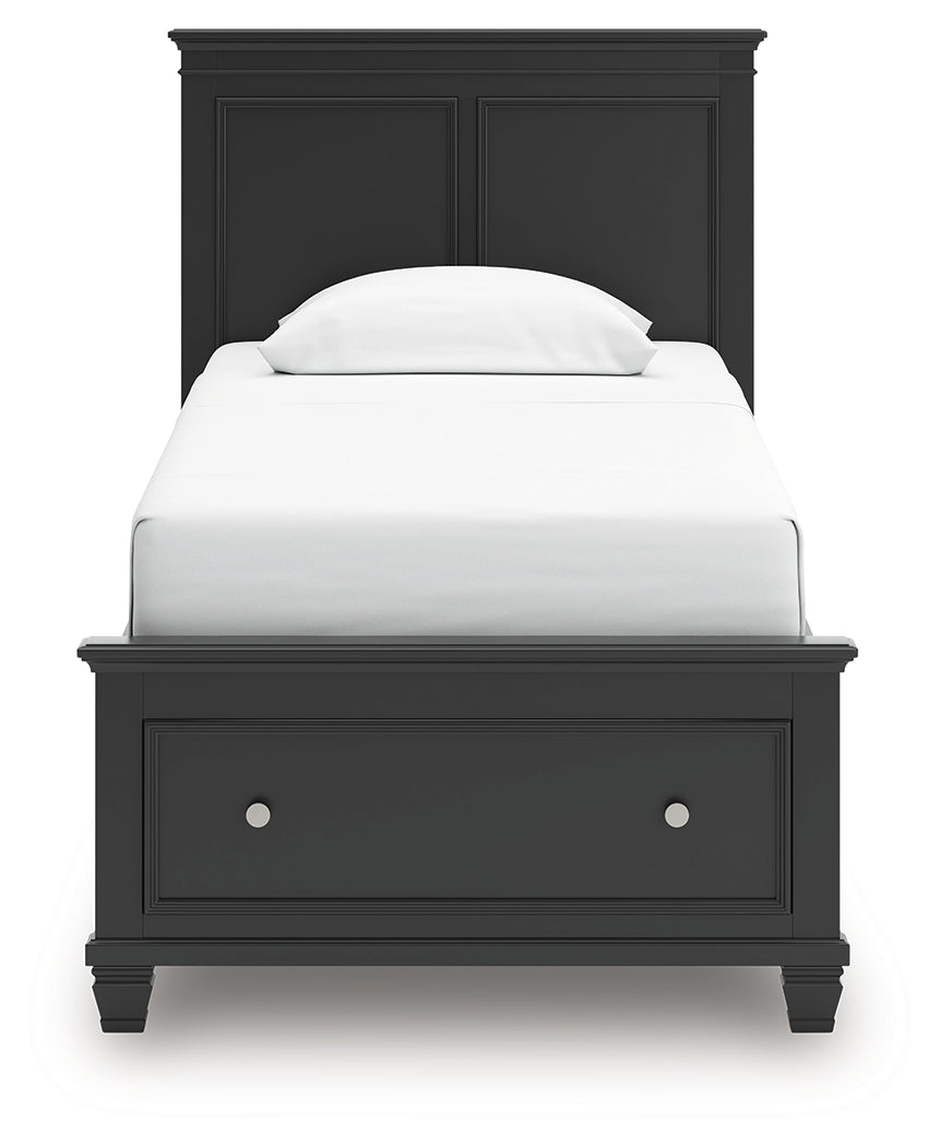 Lanolee Black Twin Panel Storage Bed headboard close-up