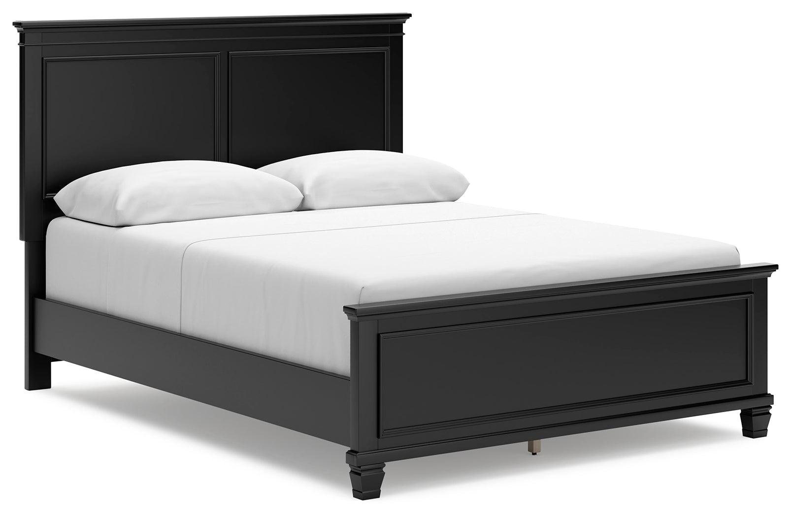 Lanolee Black Queen Panel Bed angled front left view