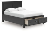 Lanolee Black Queen Panel Storage Bed footboard drawers open
