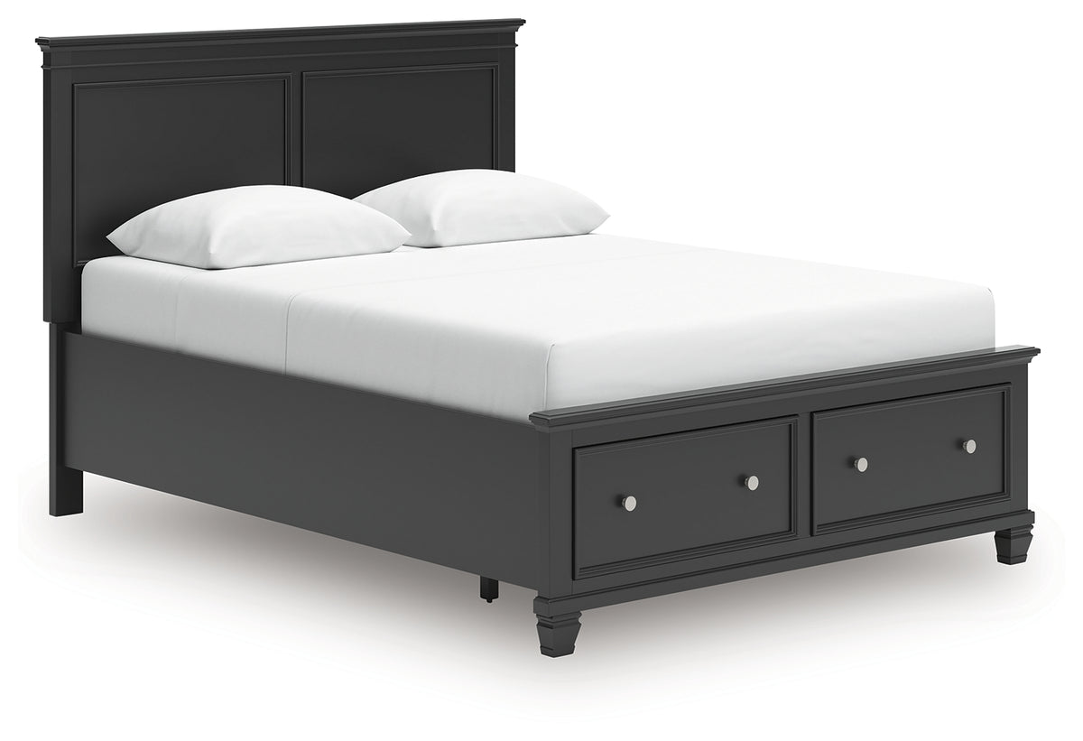 Lanolee Black Queen Panel Storage Bed angled side view