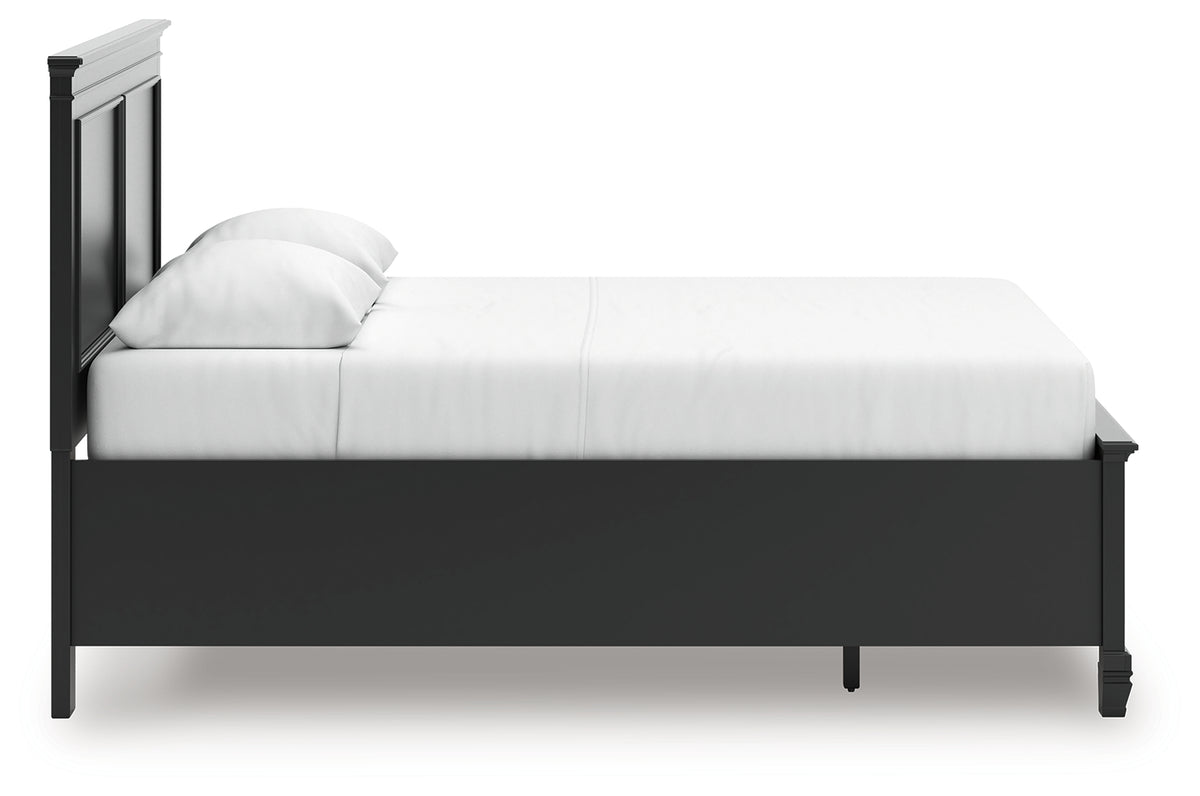 Lanolee Black Queen Panel Storage Bed side with tapered feet