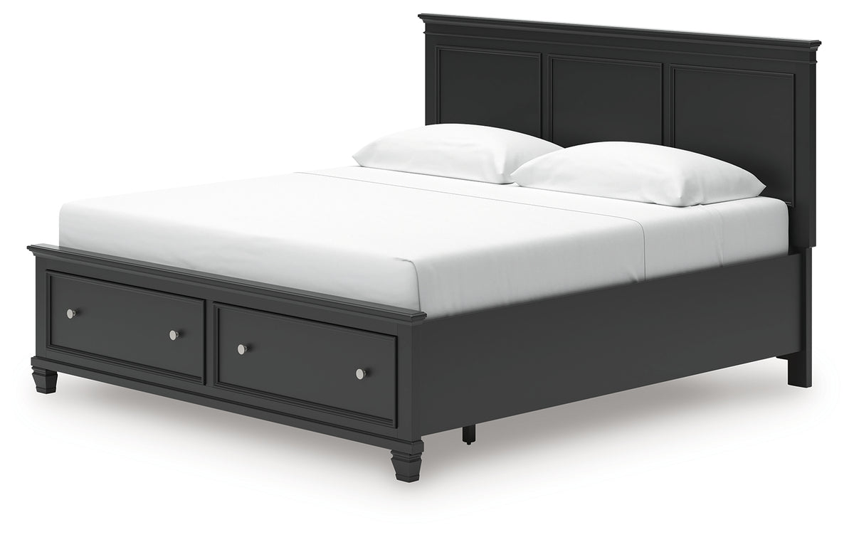 Back view of Lanolee Black King Panel Storage Bed
