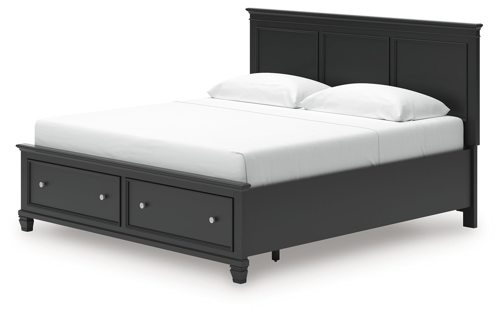 Back view of Lanolee Black King Panel Storage Bed