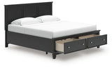 Storage drawers open in Lanolee King Panel Storage Bed footboard