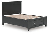 Side angle of full panel bed showing tapered feet