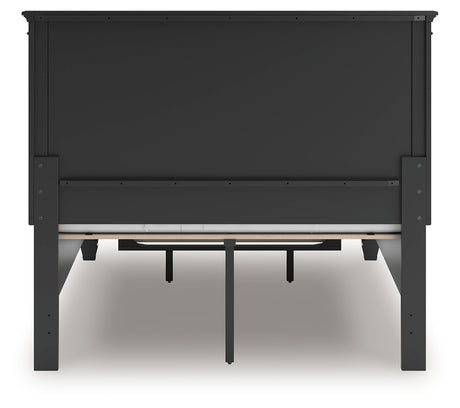 Back view of the black full panel storage bed