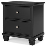 Lanolee Black Nightstand angled alternate view highlighting tapered feet