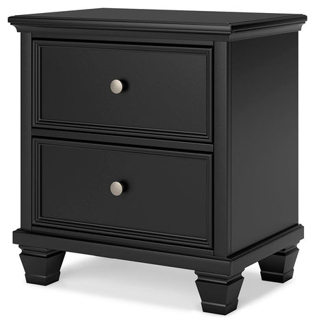 Lanolee Black Nightstand angled alternate view highlighting tapered feet