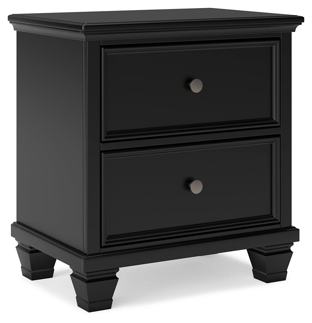 Lanolee Black Nightstand with one drawer open displaying interior
