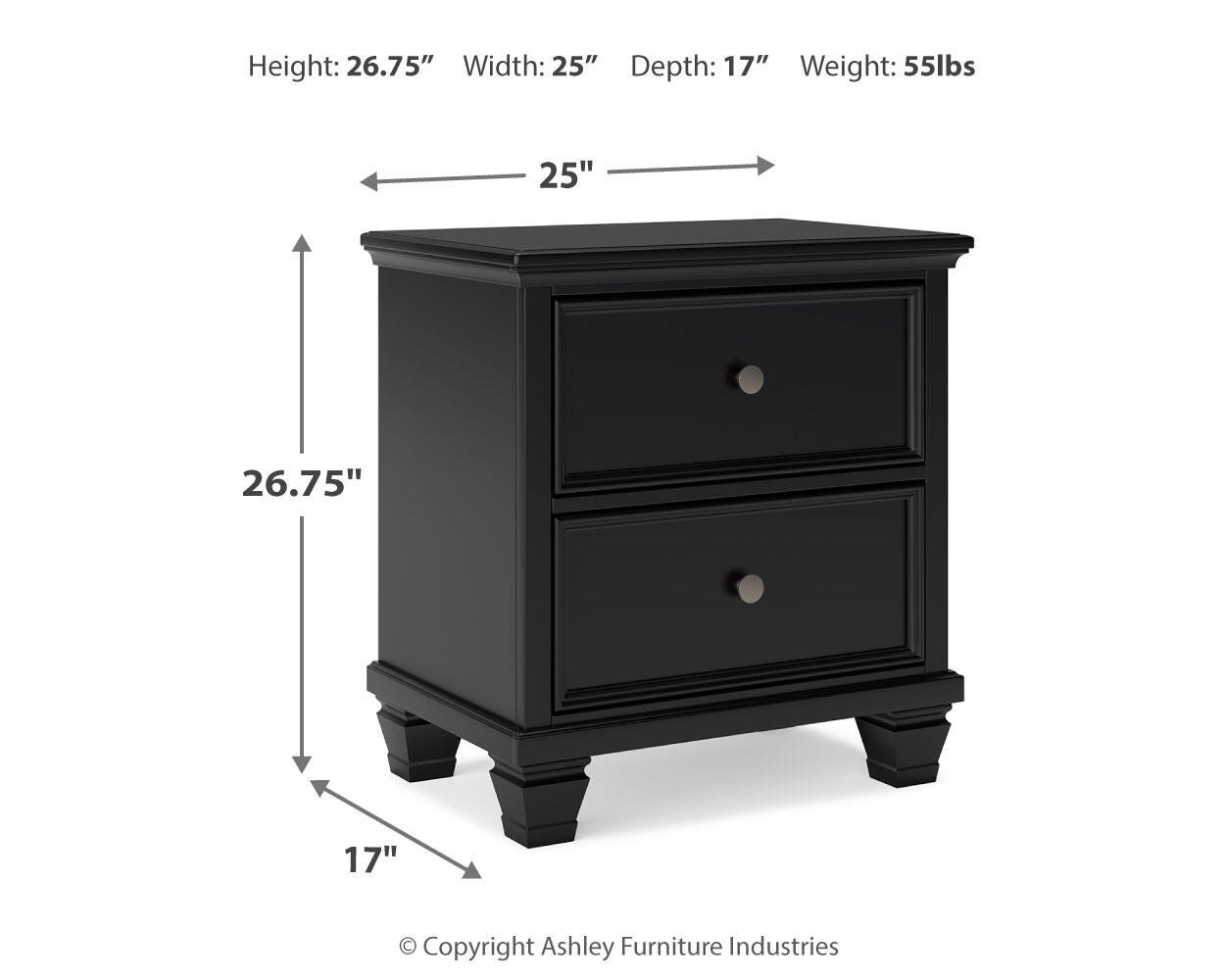 Lanolee Black Panel Storage Bedroom Set dimension view