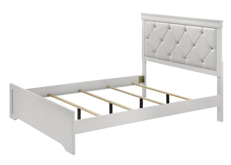 Amalia queen bed side view showing tufted headboard