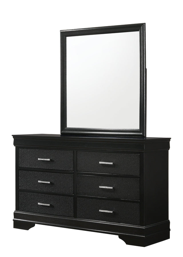 Amalia Dresser Black, Classic And Modern Wood, Classic Metal 6 Drawers - Ella Furniture