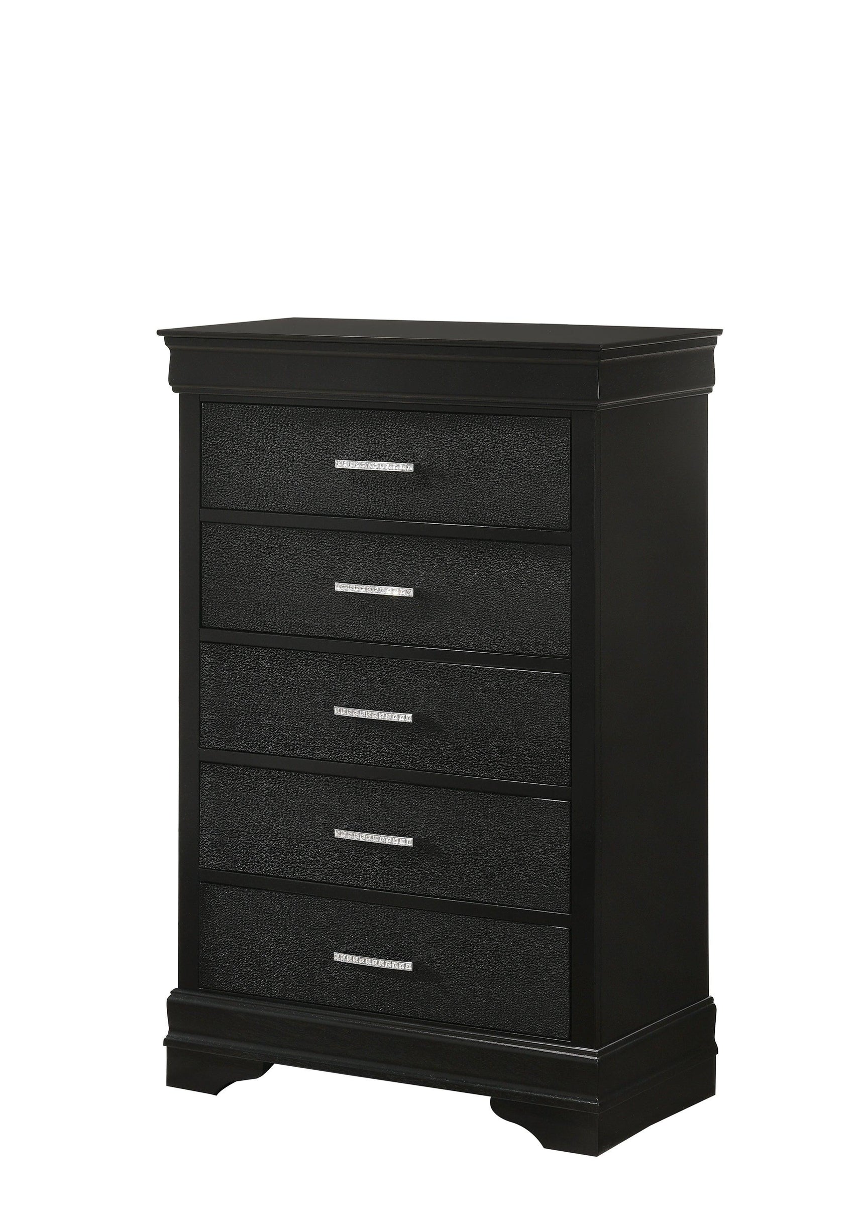 Amalia Dresser Black, Classic And Modern Wood, Classic Metal 6 Drawers - Ella Furniture