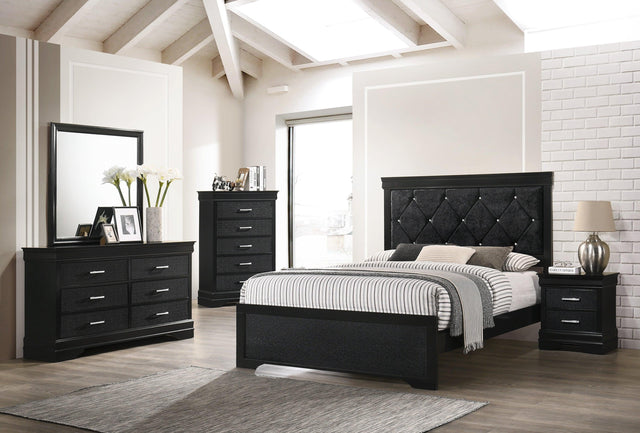 Amalia Black Natural Wood Velvet Upholstered Tufted Panel Bedroom Set - Ella Furniture