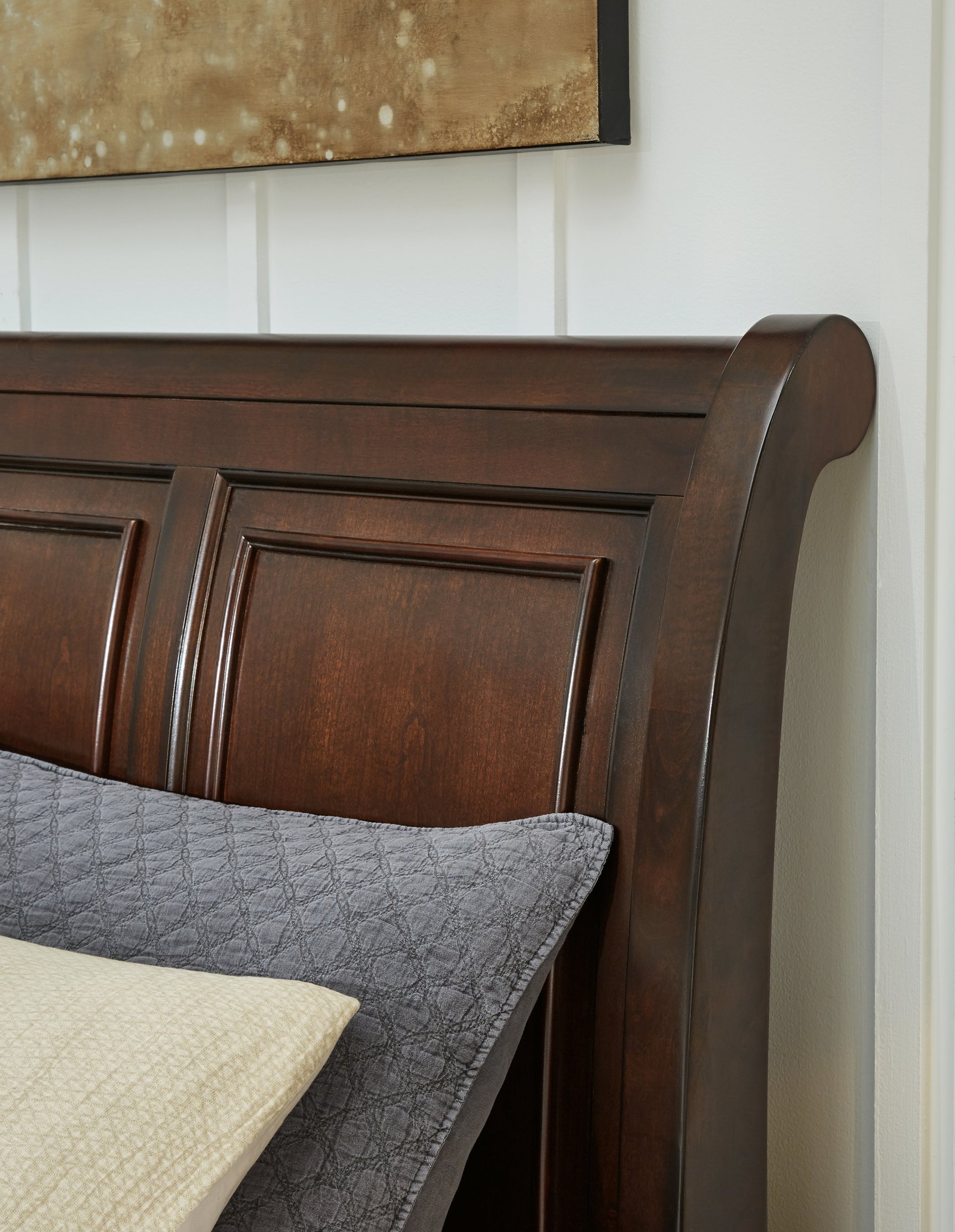 Close-up of Porter bed paneled headboard detail