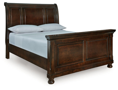 Porter Rustic Brown Queen Sleigh Bed angled view showing headboard and footboard