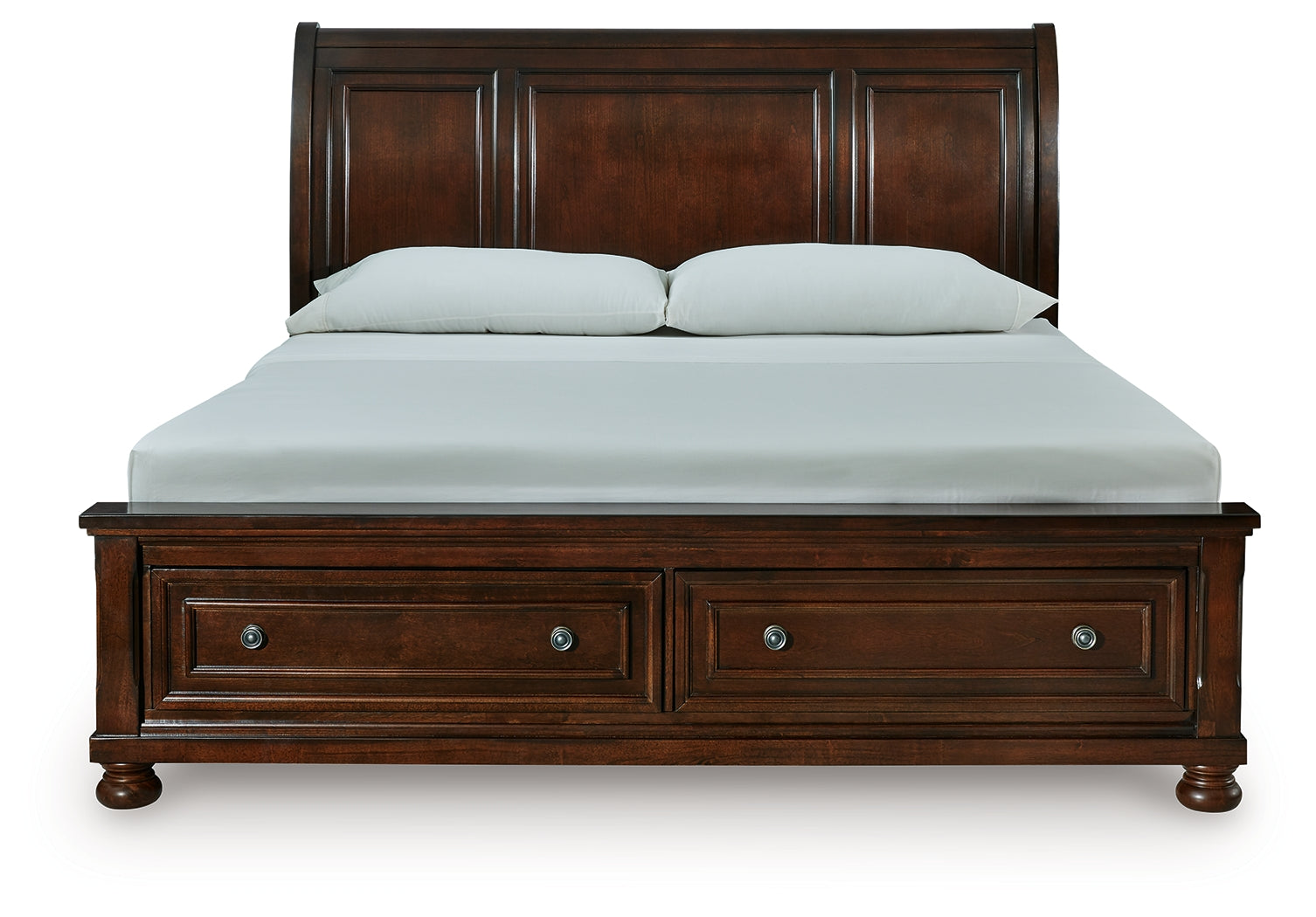 Storage footboard with two drawers open