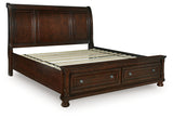 Rustic brown sleigh headboard close-up