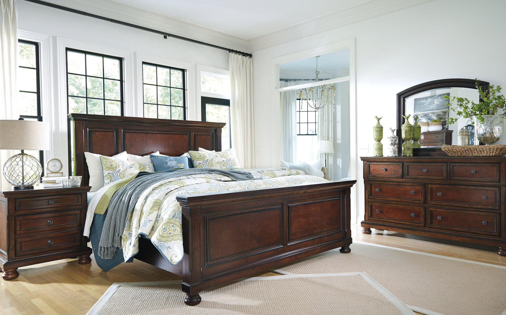 Porter Rustic Brown Queen Panel Bed angled view