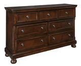 Porter Rustic Brown Dresser angled view showing drawer fronts